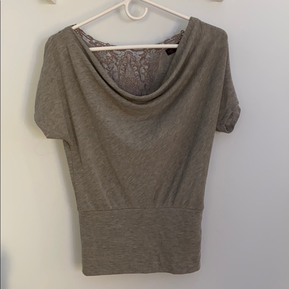 HeartSoul Grey Cowl Lace Top Juniors XS